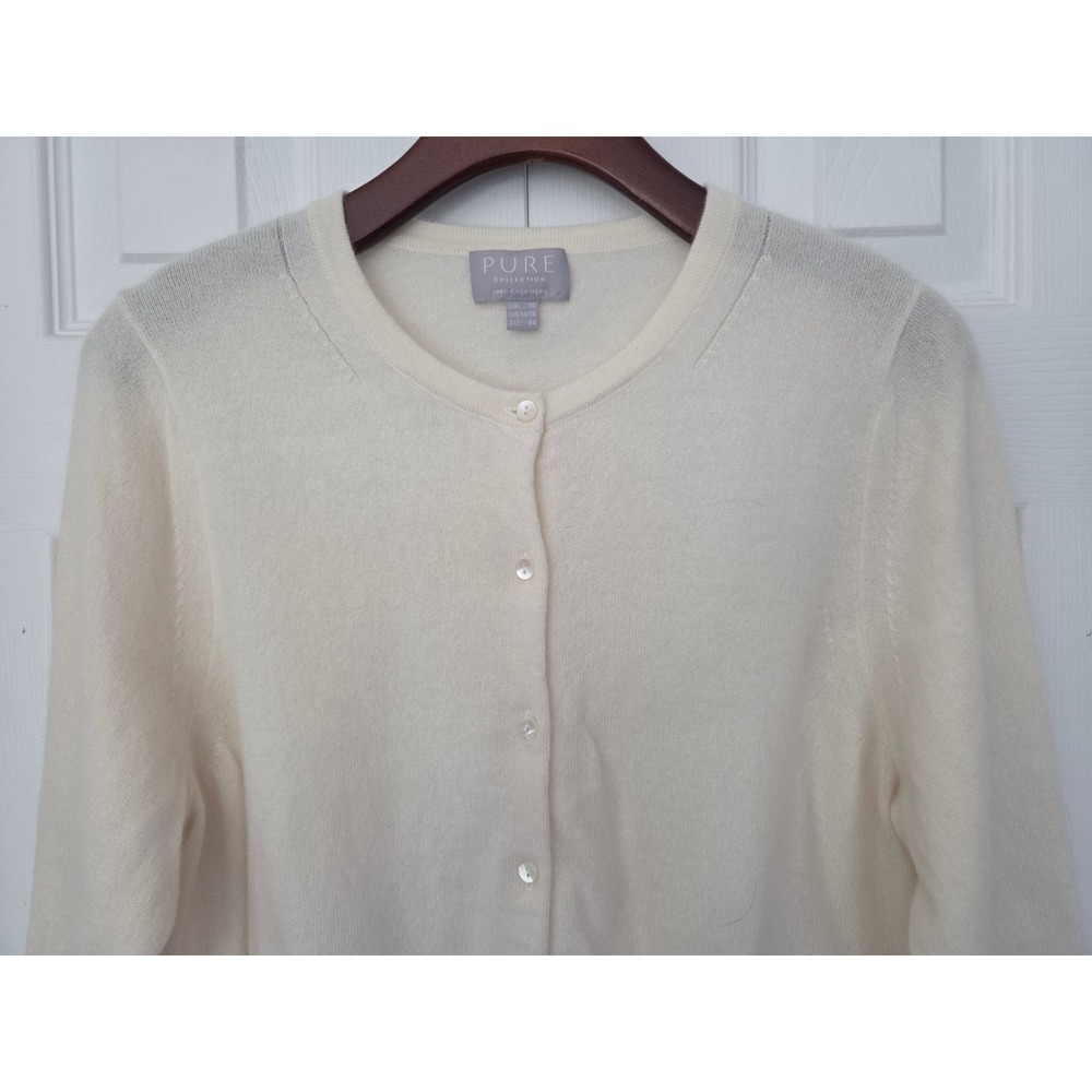 Pure Collection Cardigan 100% Cashmere Women US 14/16 Cream - Picture 2 of 6
